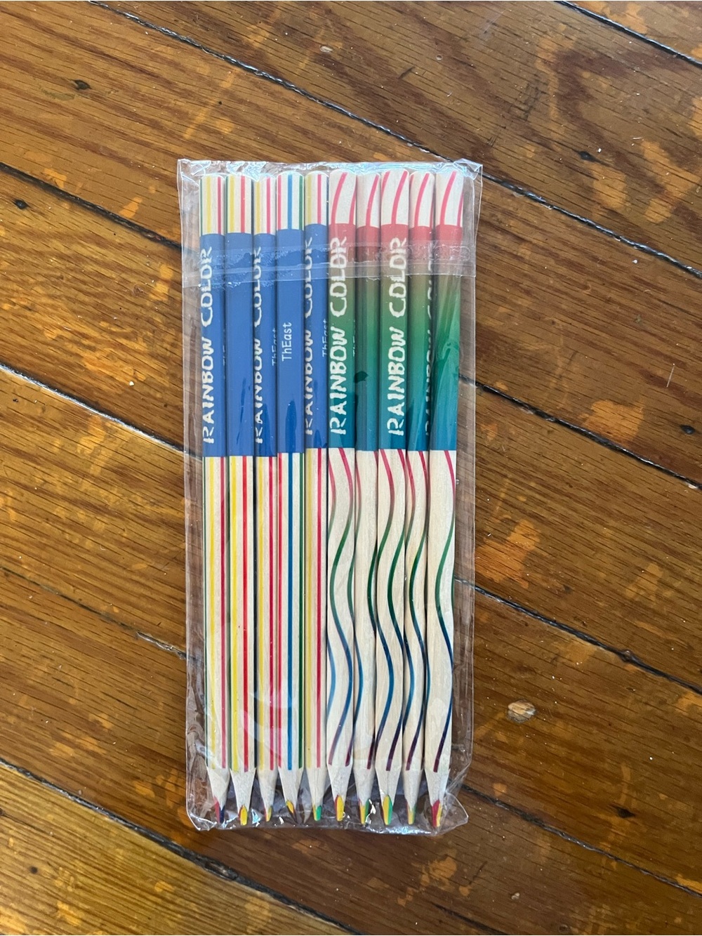Rainbow Color Assorted Strip & Wave Party Pencils - Rainbow